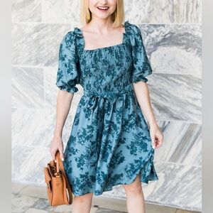 Gal Meets Glam Sz 14 Blue Floral Cottagecore Puff Sleeves Dress
